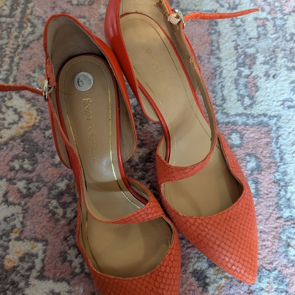 Enzo Angiolini Orange Textured Heels Snakeskin Strappy 6.5 - Picture 4 of 4